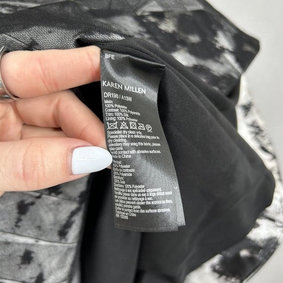 Karen Millen Womens Dress 6 Black Pleated Mesh Animal Print Fit Flare Cocktail - Picture 11 of 11